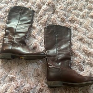 Brown leather Frye tall pull on boots